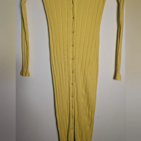 Monrow Women's Butter Yellow Flat-Rib Midi Cardigan Dress NWT Long Sleeve Large - Picture 8 of 10